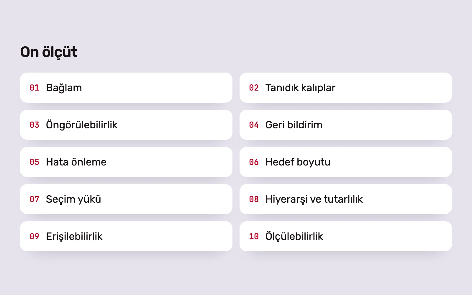 Numbered list of ten criteria
