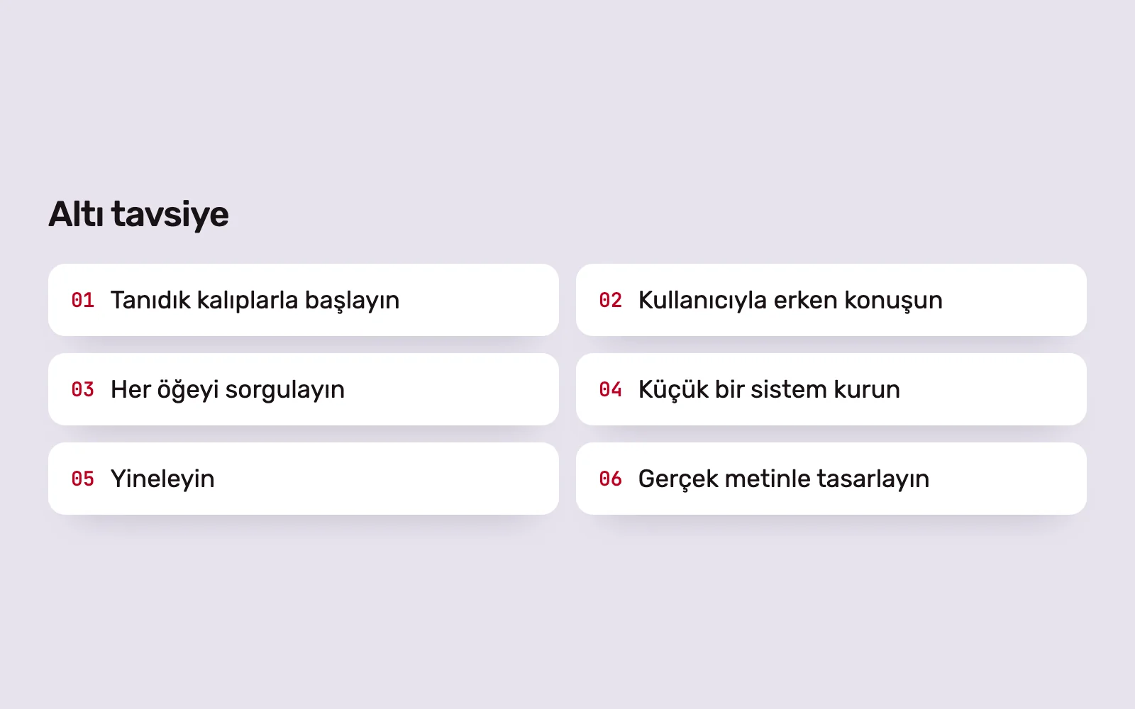 Girişimler için altı UX tavsiyesinin listesi