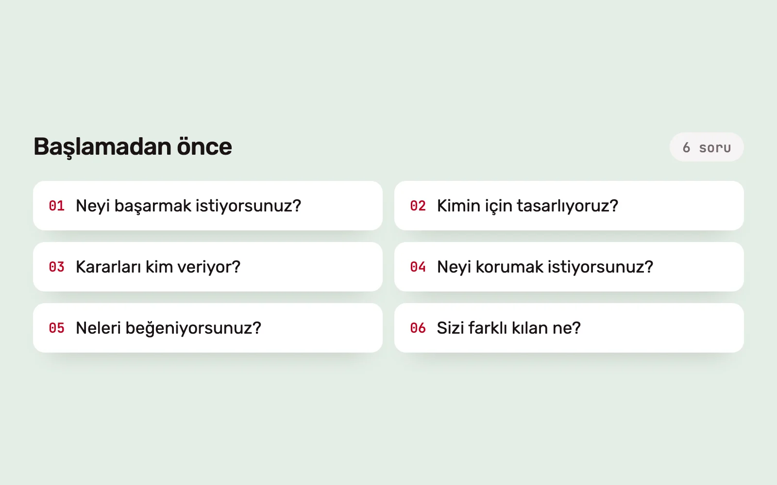 Projeye başlamadan önce yanıtlanacak altı sorunun listesi