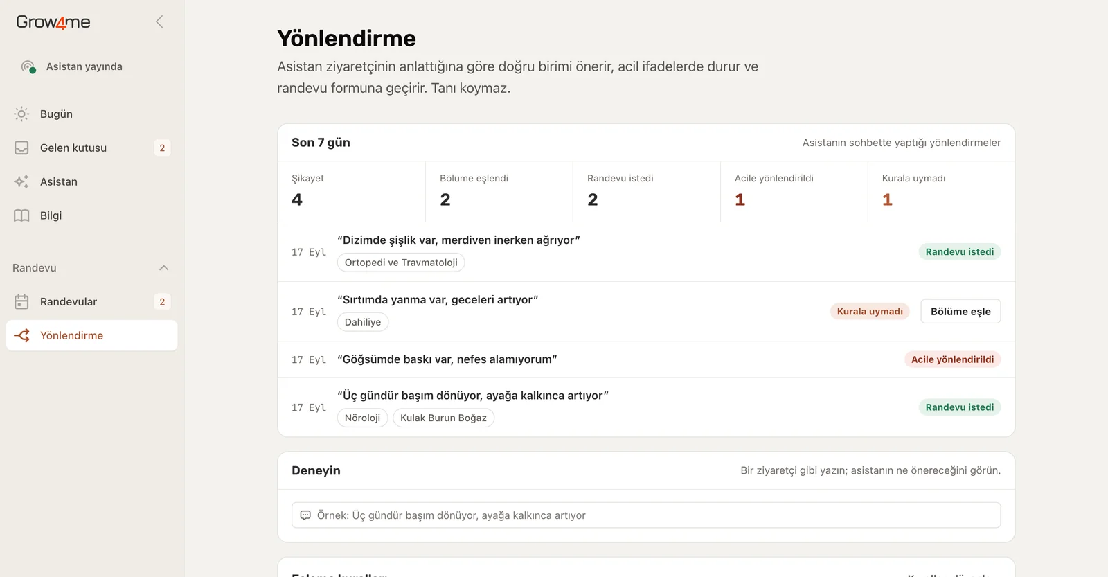 Grow4Me yönlendirme paneli