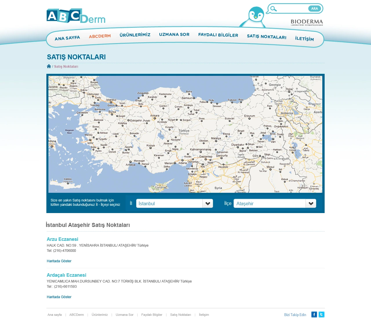 Türkiye haritası ve il seçimiyle çalışan satış noktası arama deneyimi.