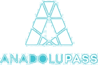 Primary logo: a geometric symbol suggesting movement and passage, alongside the Anadolu Pass wordmark on turquoise.