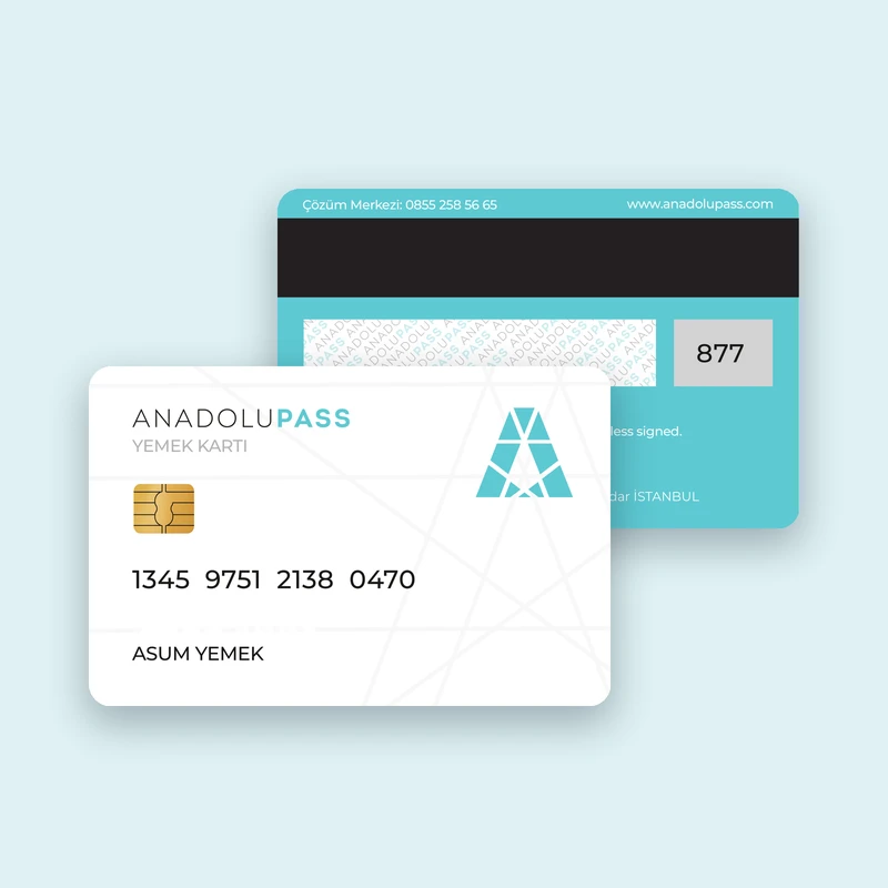 Front and back design of the Anadolu Pass meal card.