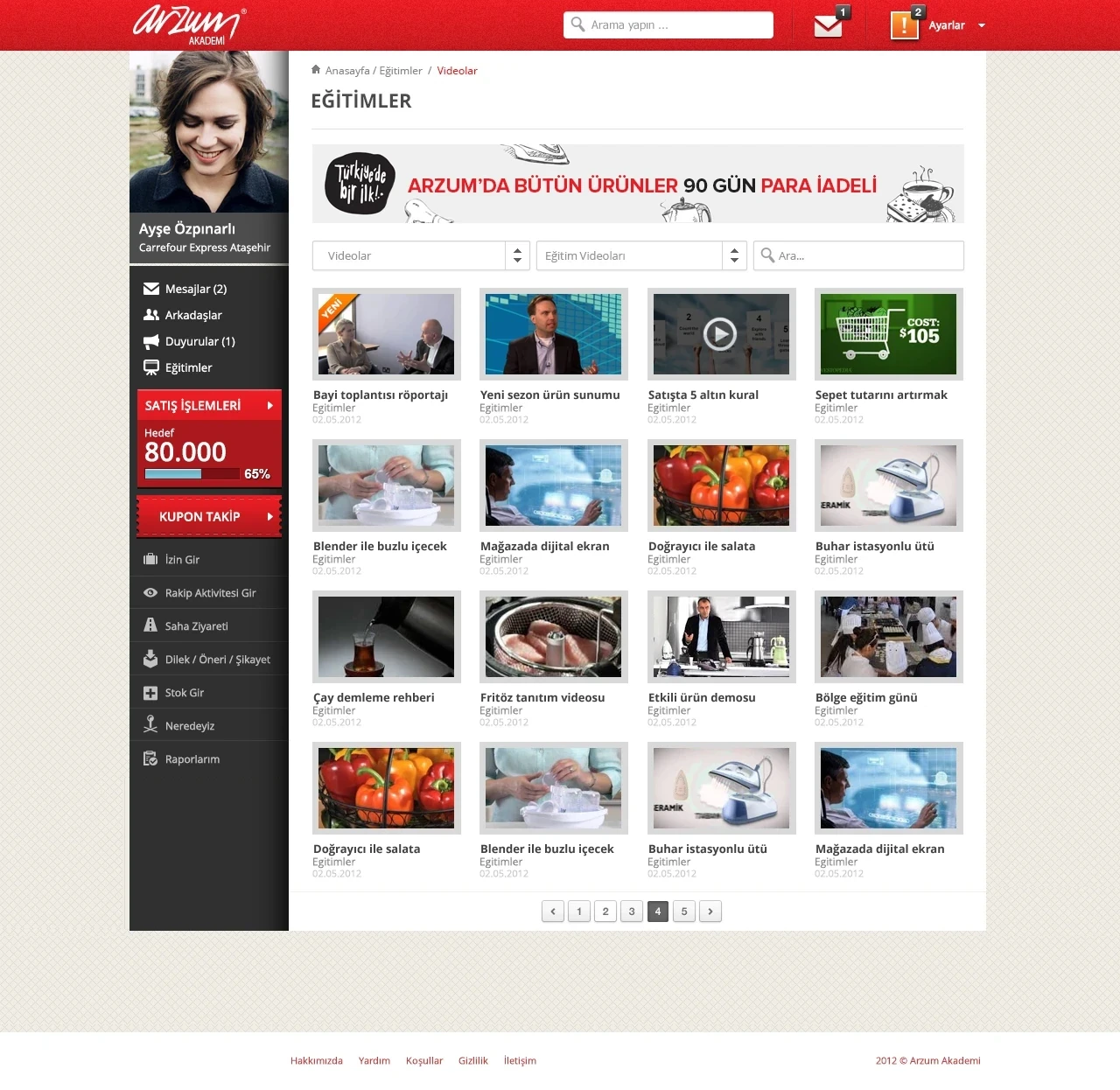 Video training listed with thumbnails