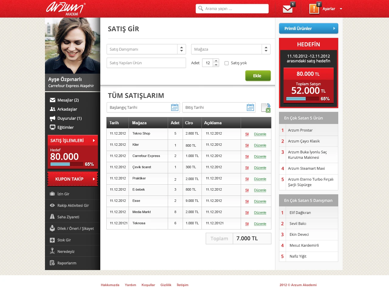Sales entry form and all-sales table