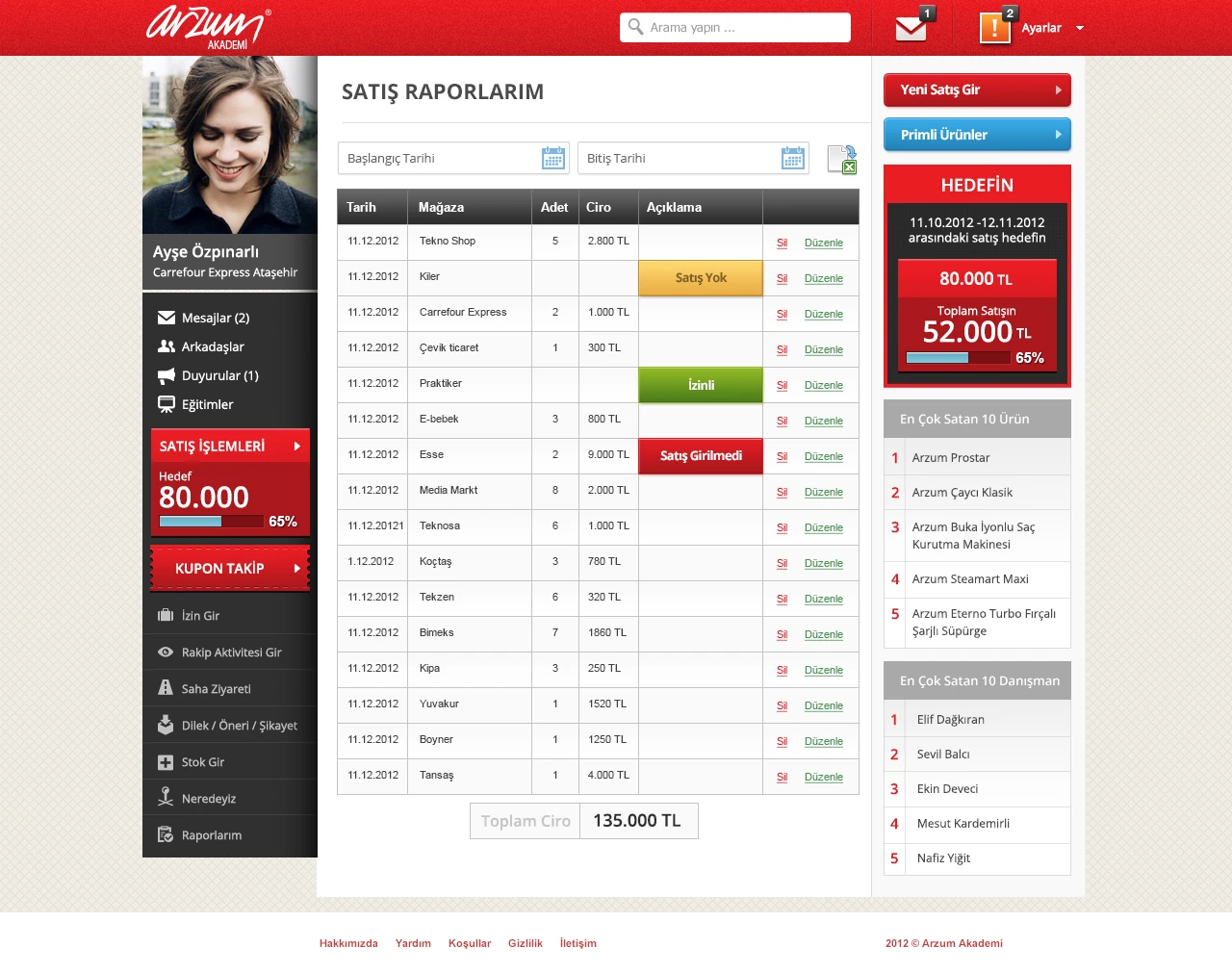 Sales report by date range with a target panel