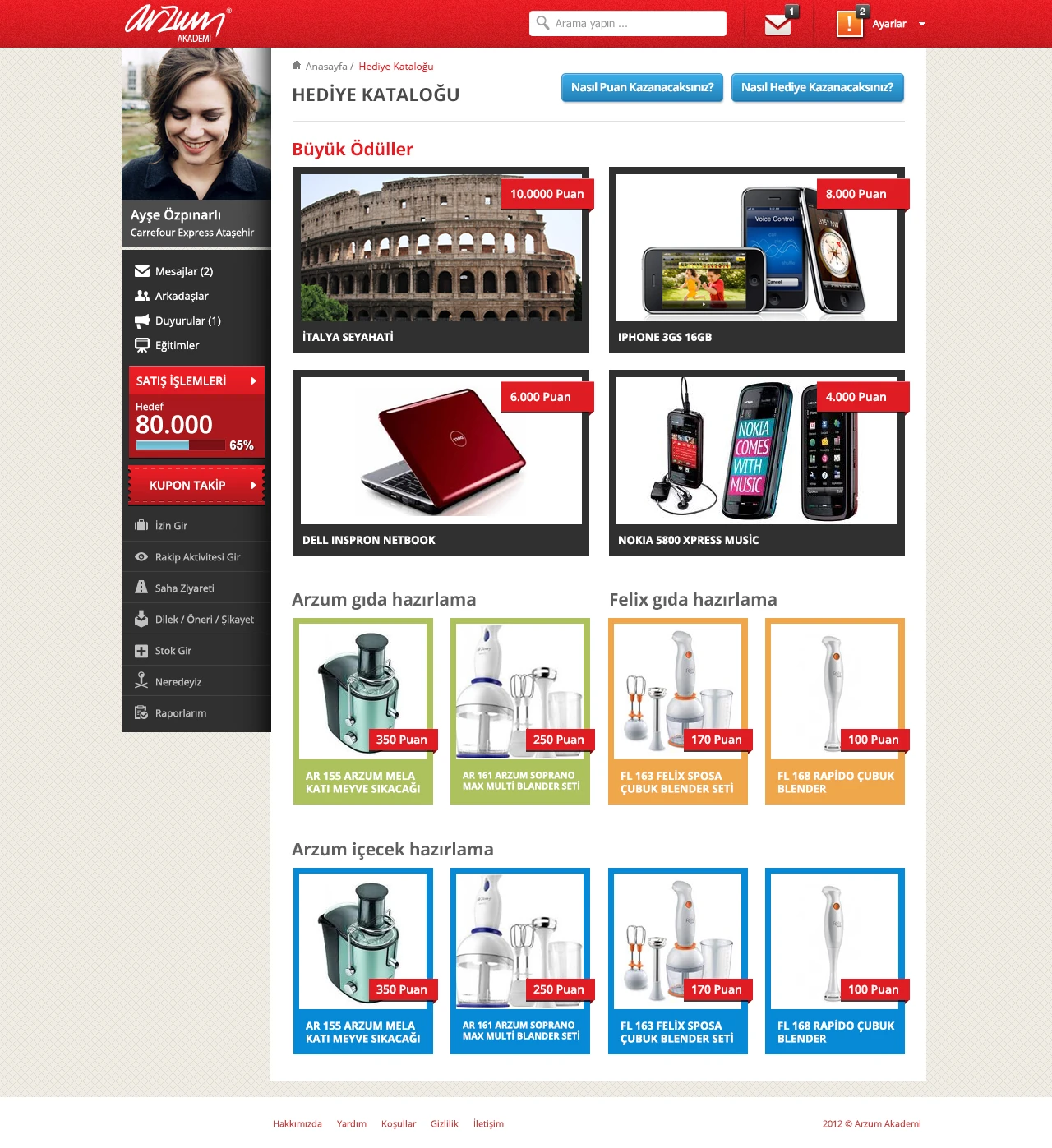 Gift catalogue listing rewards available for points