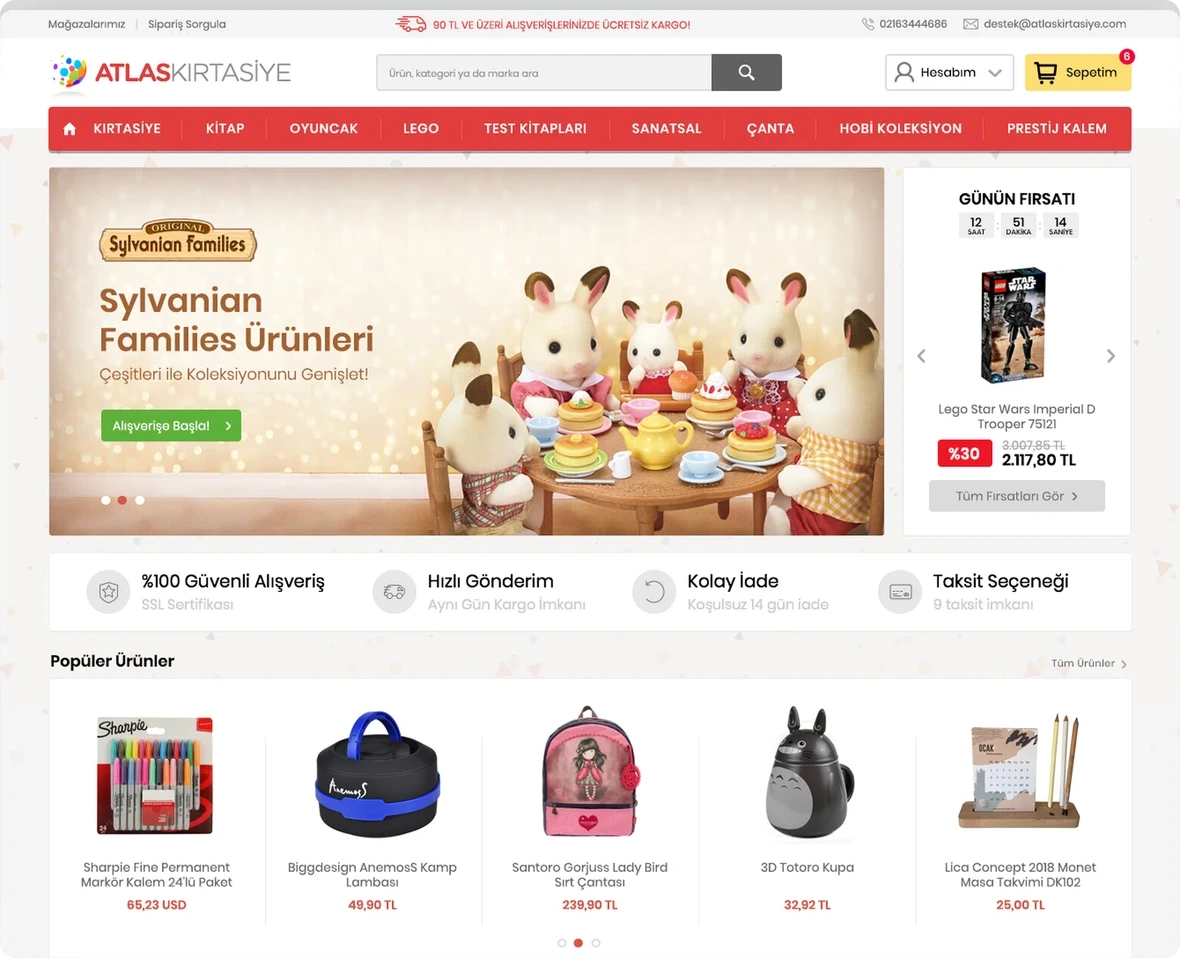 Homepage presenting campaigns, the daily deal and popular products in a clear commercial hierarchy.