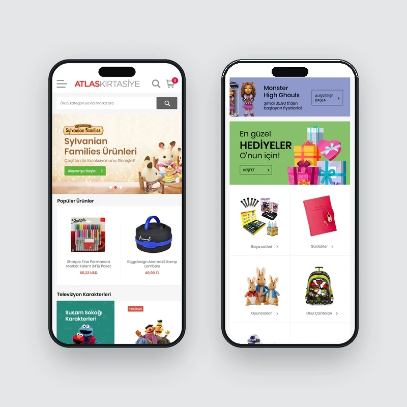 Mobile homepage with campaign areas and popular products.