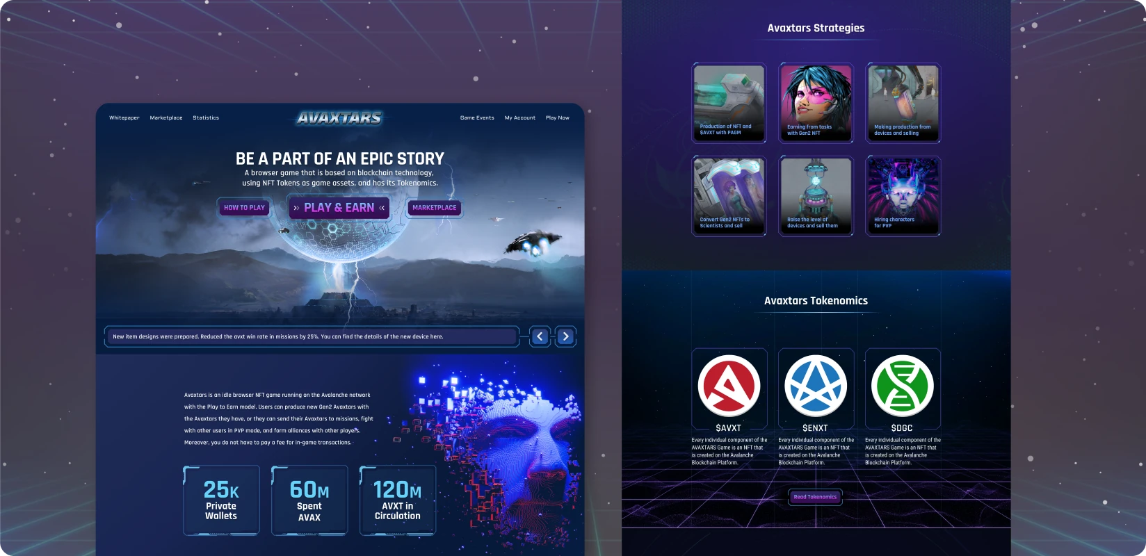 Oyun stratejisi, sistemler ve token anlatımını birleştiren web bölümleri.