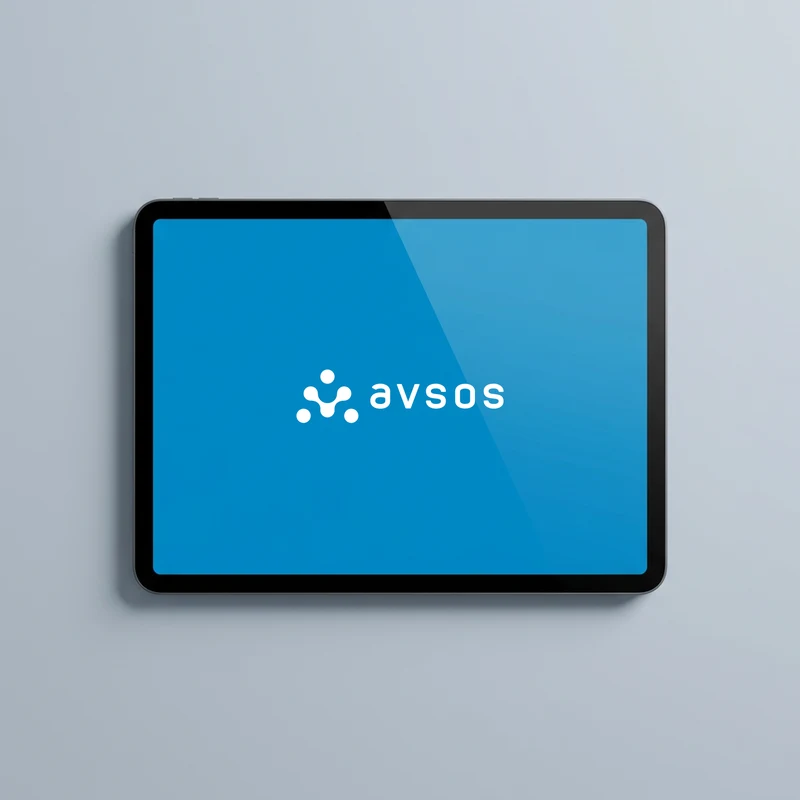 Tablet uygulaması: Mavi ekranda beyaz Avsos logosu.