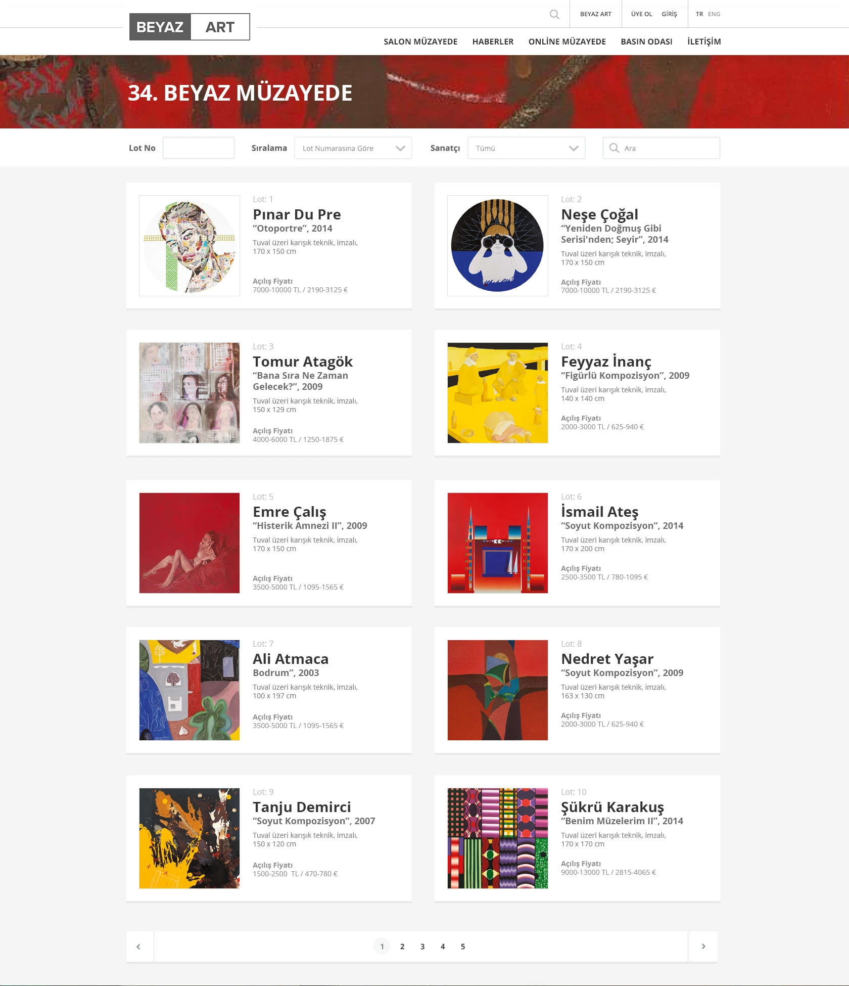 Two-column list with artwork images and artist names