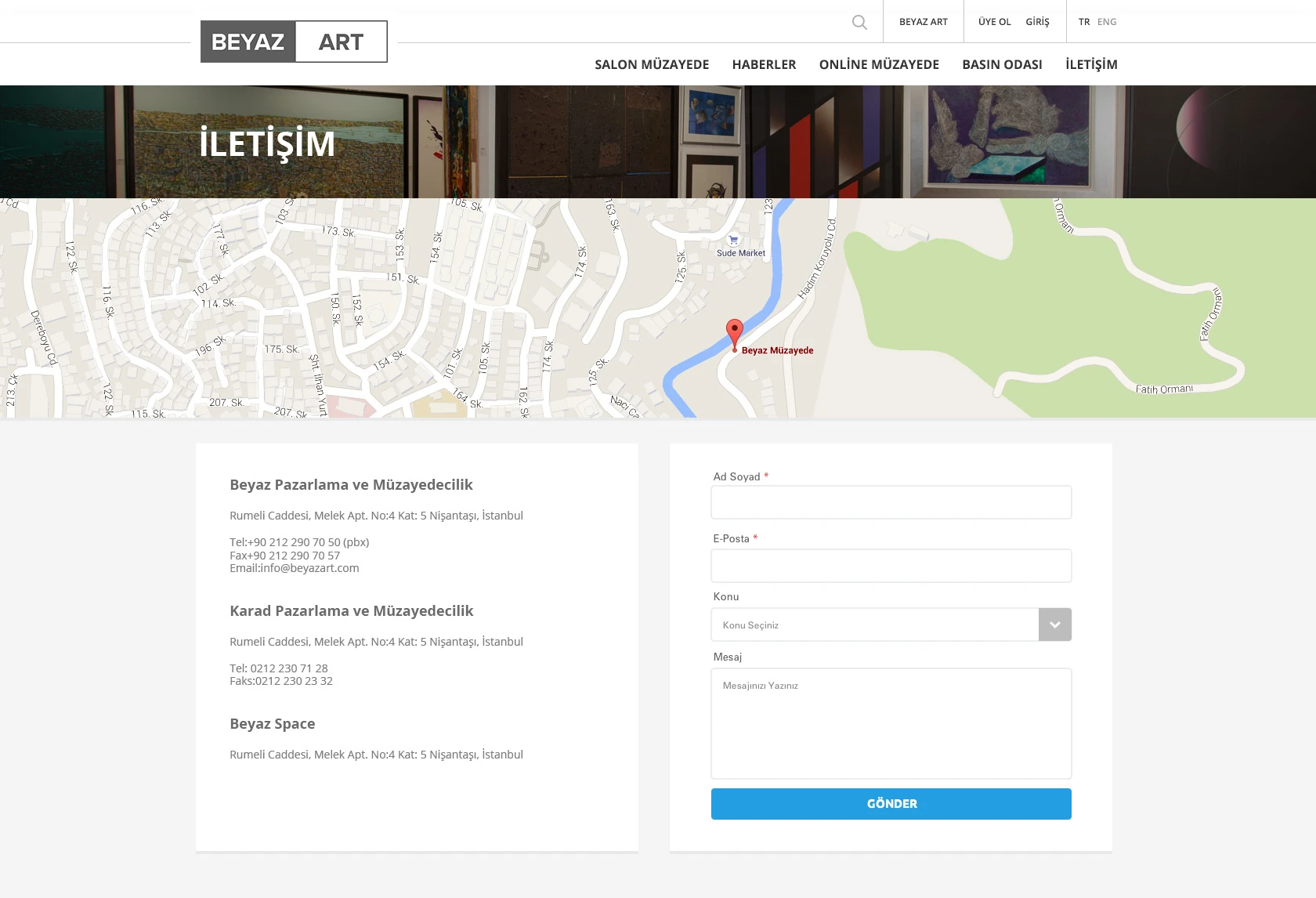 Map, address details and contact form