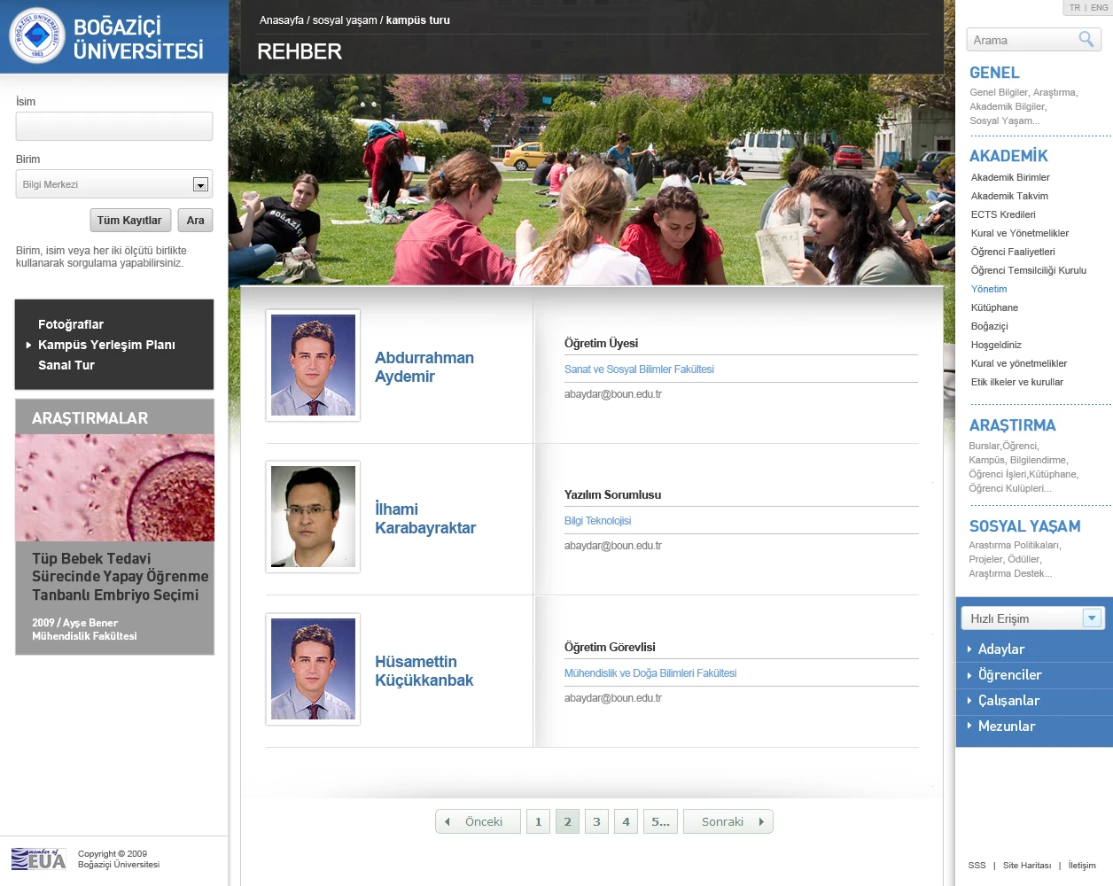 Directory page with search and a photographic staff list