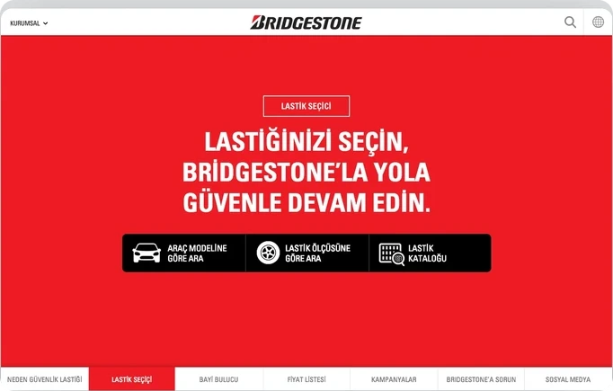 Red tyre selector with vehicle model, tyre size and catalogue options