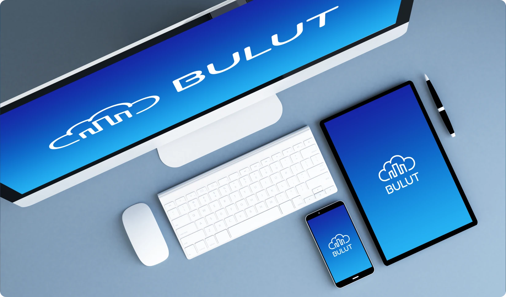 Monitör, tablet ve telefon ekranlarında Bulut logosu