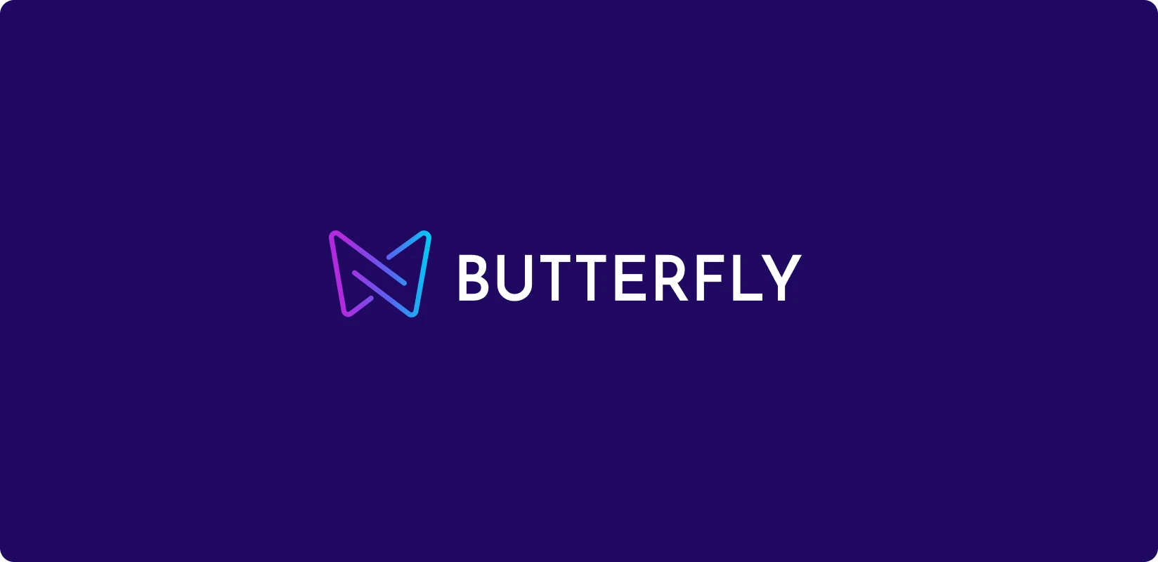 Butterfly sembolü, mor ve mavi renk sistemi ve ürünün dijital karakteri.