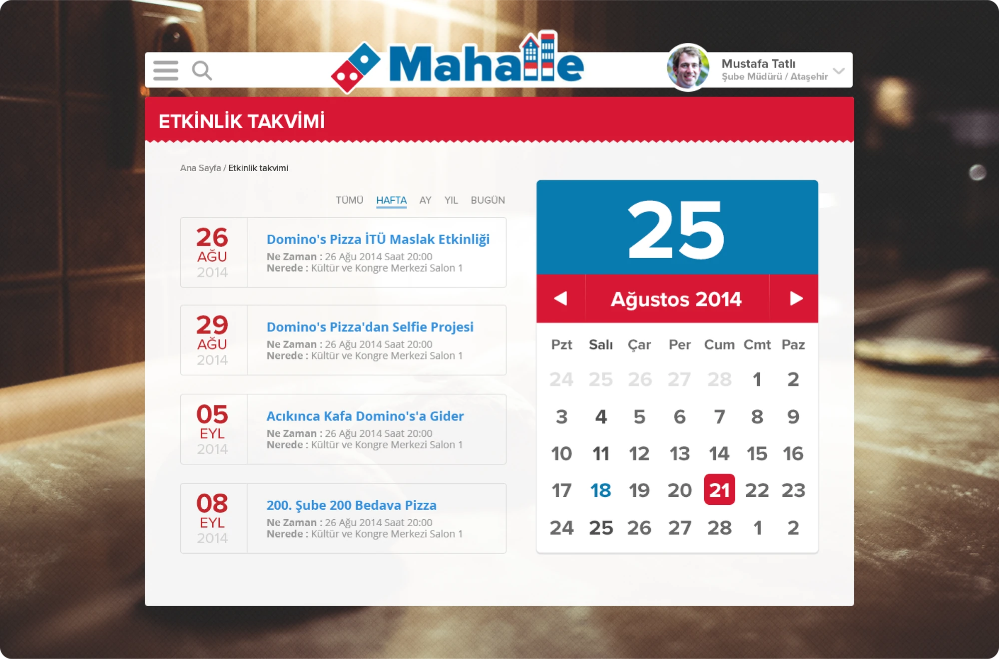 Etkinlik takvimi