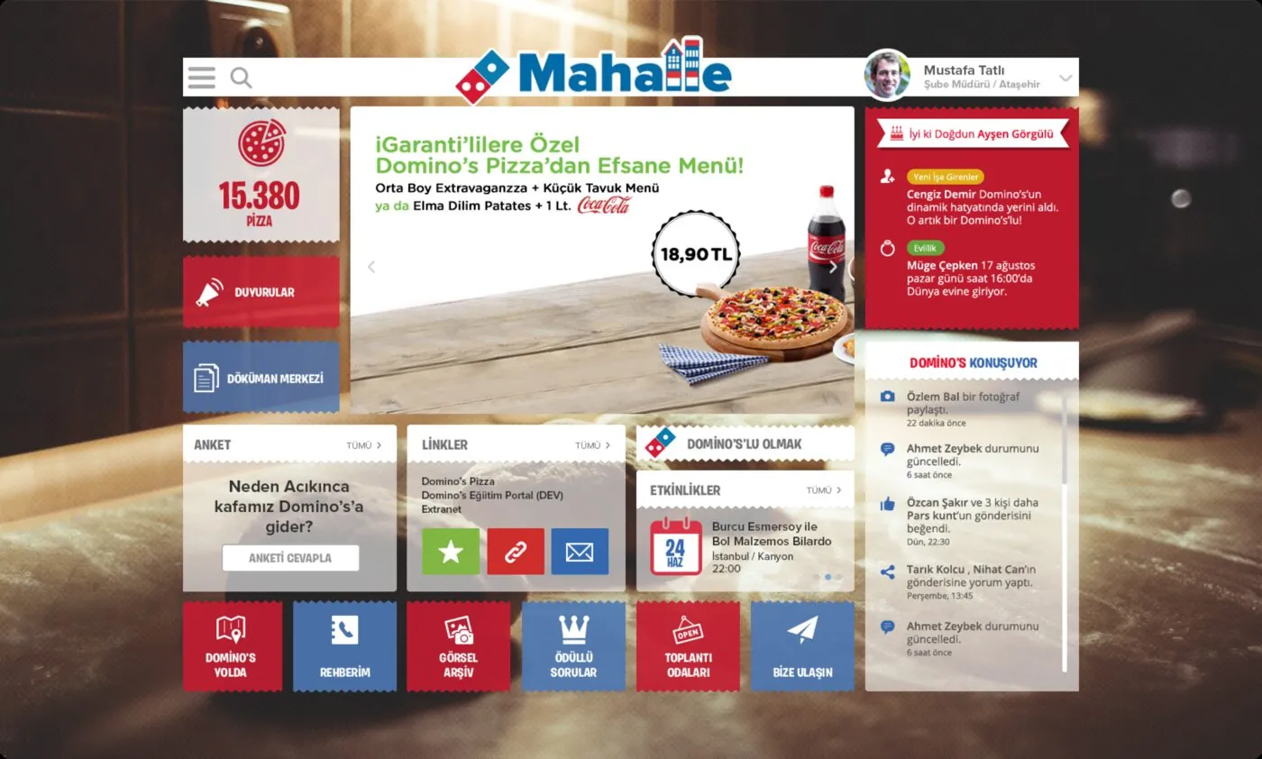 Domino’s Mahalle intranet ekranları