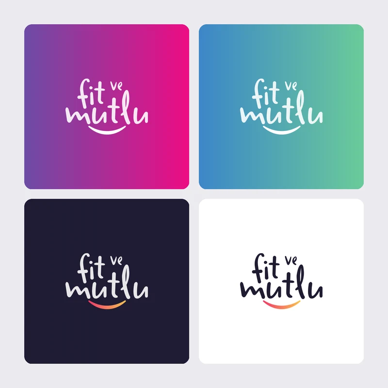 Logo applications on gradient, dark and white backgrounds