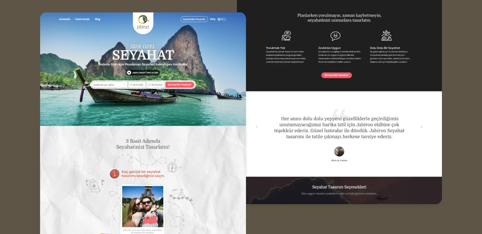 Service benefits and user feedback: a screen combining effortless planning, personalised recommendations and a full itinerary with social proof.
