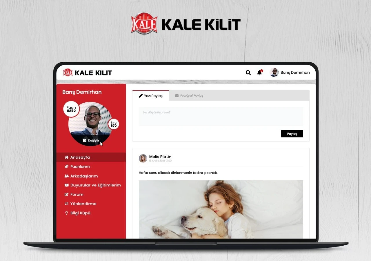 Platform homepage combining Kale Kilit corporate content with member posts.