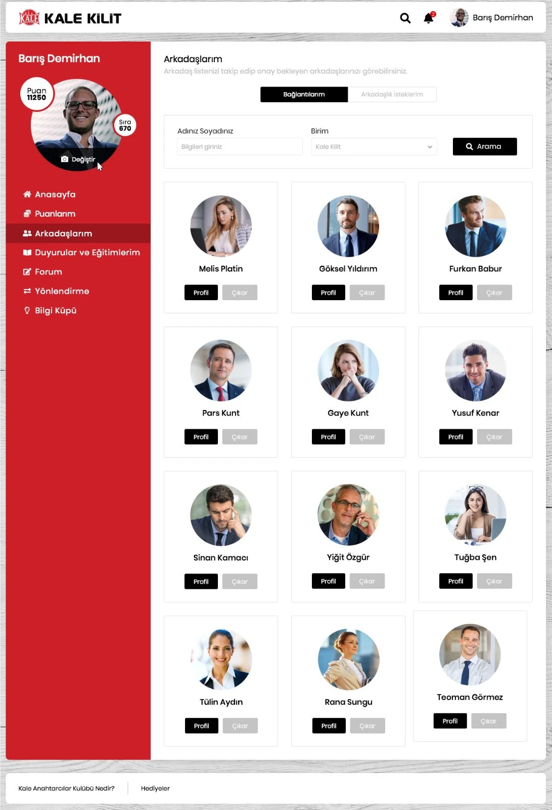 Connections list with photo cards that help members find each other.