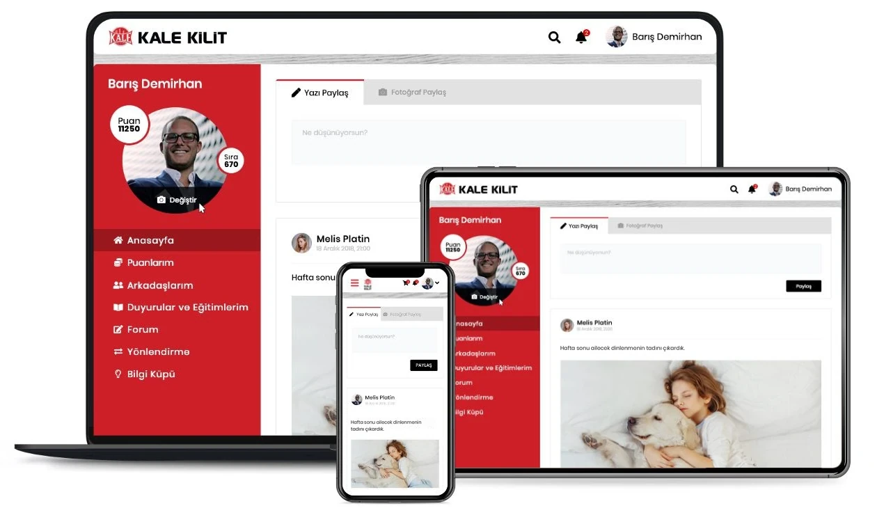 Responsive platform views on desktop, tablet and mobile.