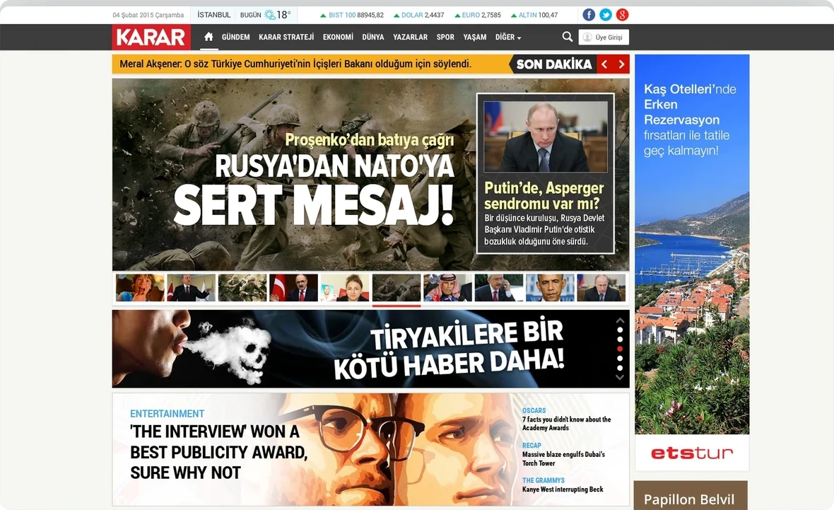 Manşet, son dakika ve kategori bloklarıyla Karar ana sayfası