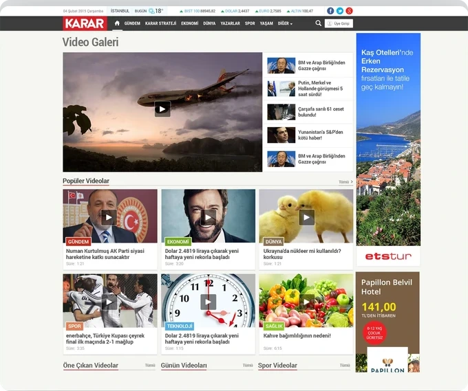 Öne çıkan video ve video listesiyle video galeri sayfası