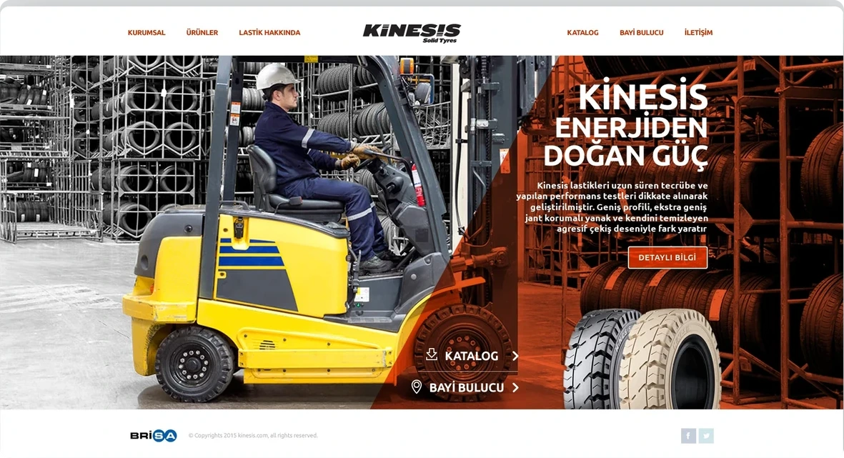 Forklift ve lastik fotoğrafı üzerinde Kinesis enerjiden doğan güç başlığıyla ana sayfa