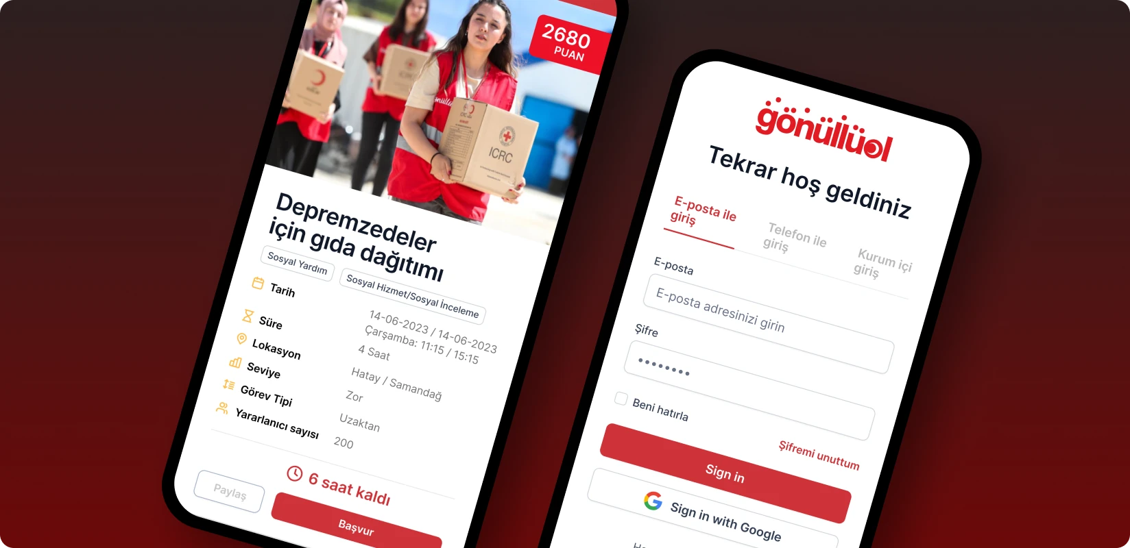 Mobil giriş ekranı ve görev detayı
