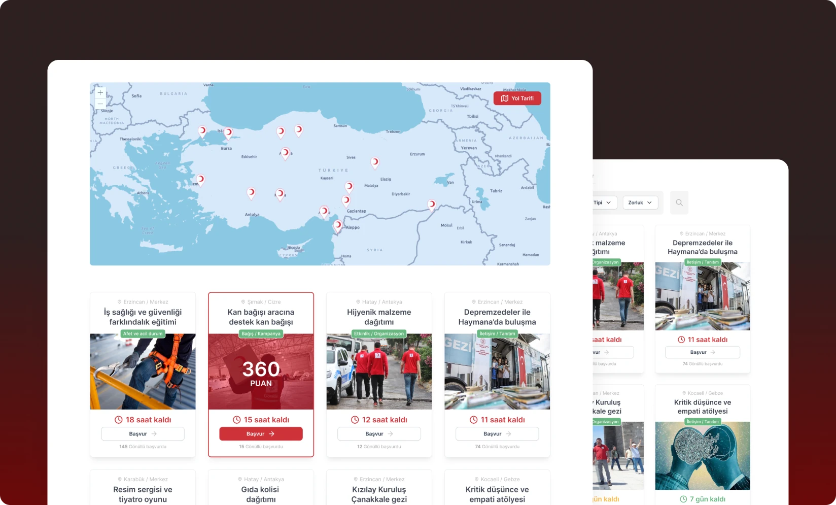 Türkiye haritası üzerinde görevler ve görev kartları