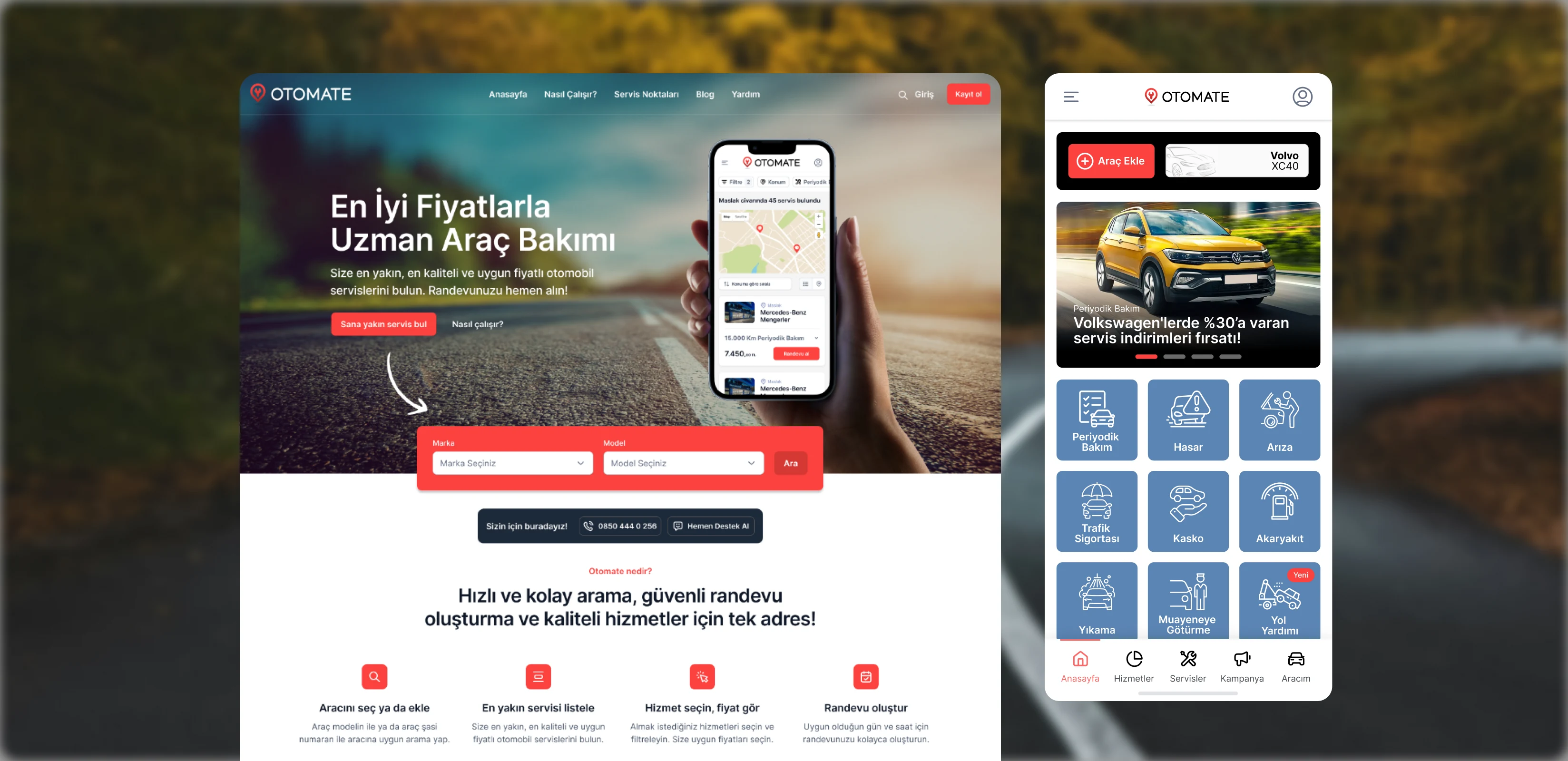 Otomate araç servis uygulaması ekranları