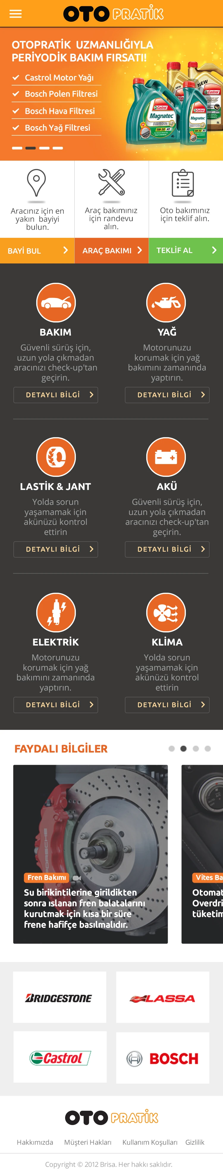 Hizmet keşfini ve temel yönlendirmeleri küçük ekrana uyarlayan mobil ana sayfa.