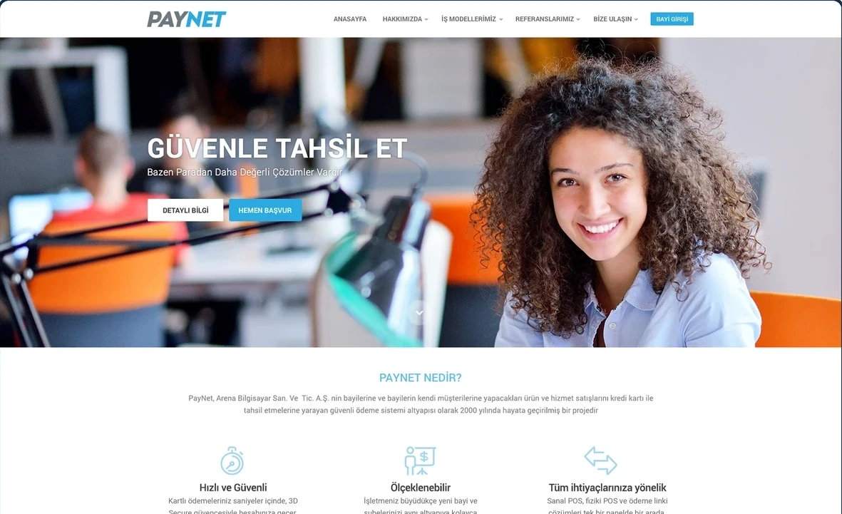 Paynet homepage with opening photography and the message “Collect payments with confidence”.