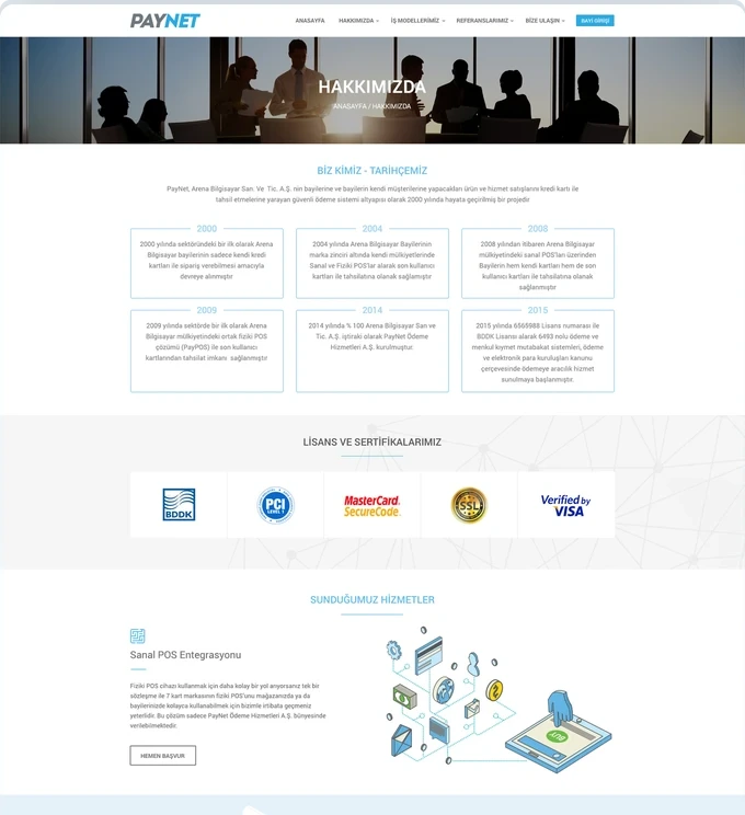 About page combining company information, licences and partners.
