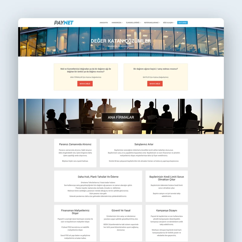 Page explaining benefits for parent companies and dealers through cards.