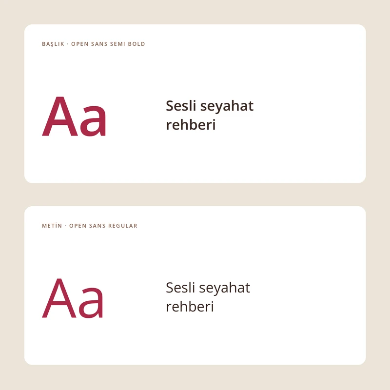 Tipografi: Kimlik sisteminde kullanılan Open Sans yazı ailesi.