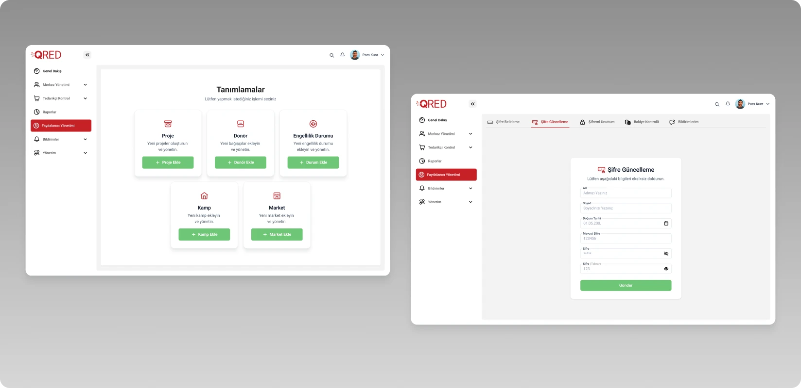 Settings page and form screen