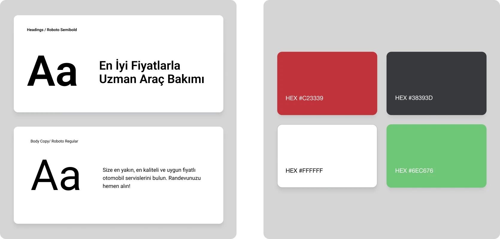 Roboto specimens and four colour cards