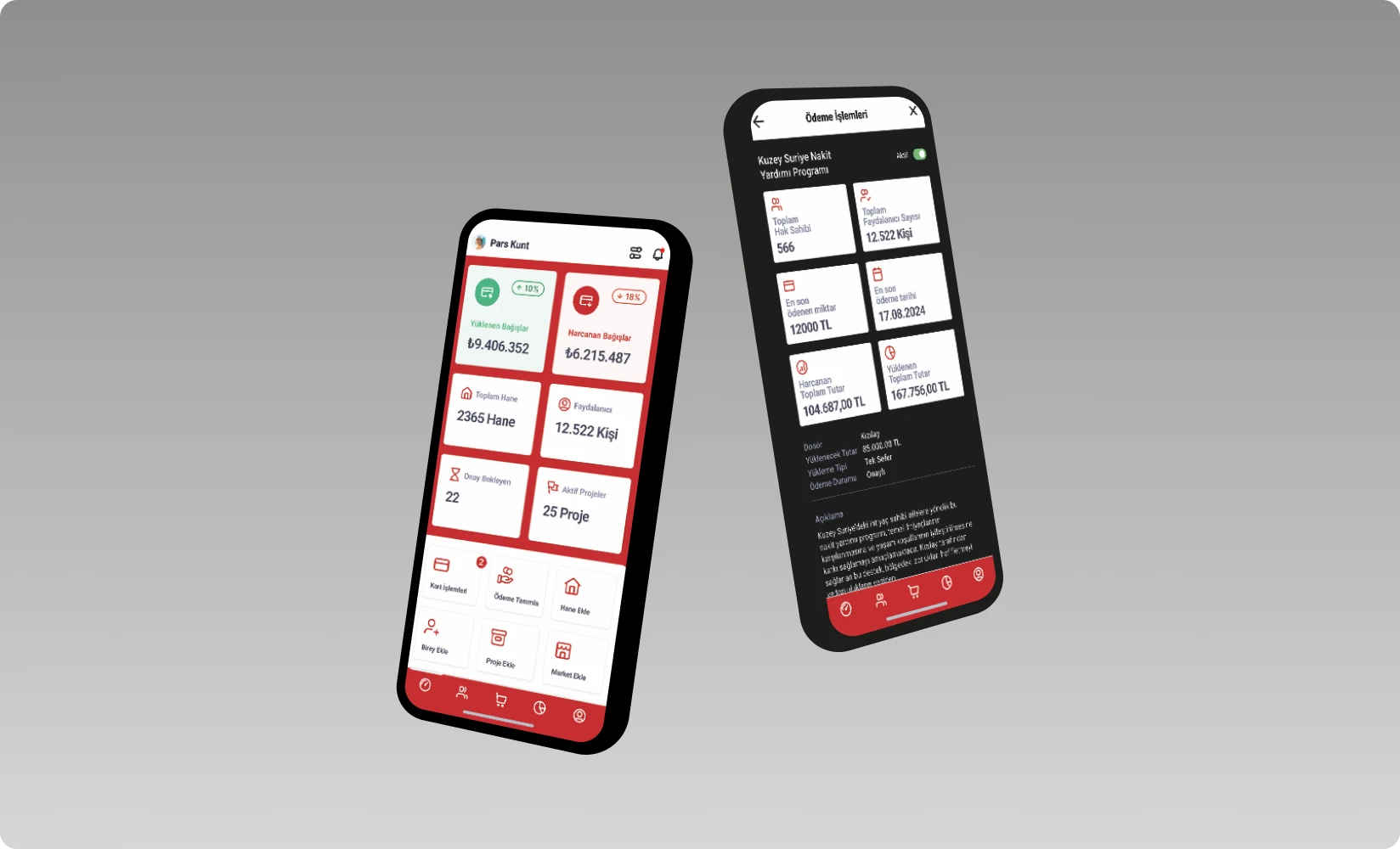 Light and dark mobile screens on two phones
