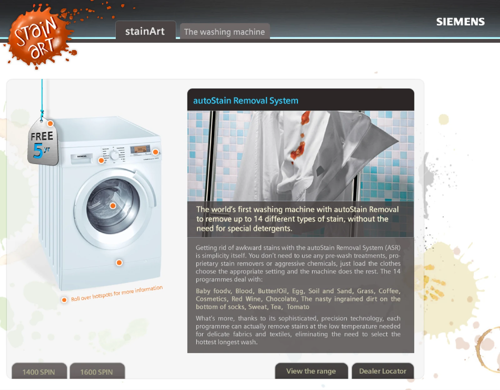 Ürün bağlantısı: Deneyimde kullanılan lekeleri Siemens autoStain Removal özelliğiyle ilişkilendiren ürün anlatımı.