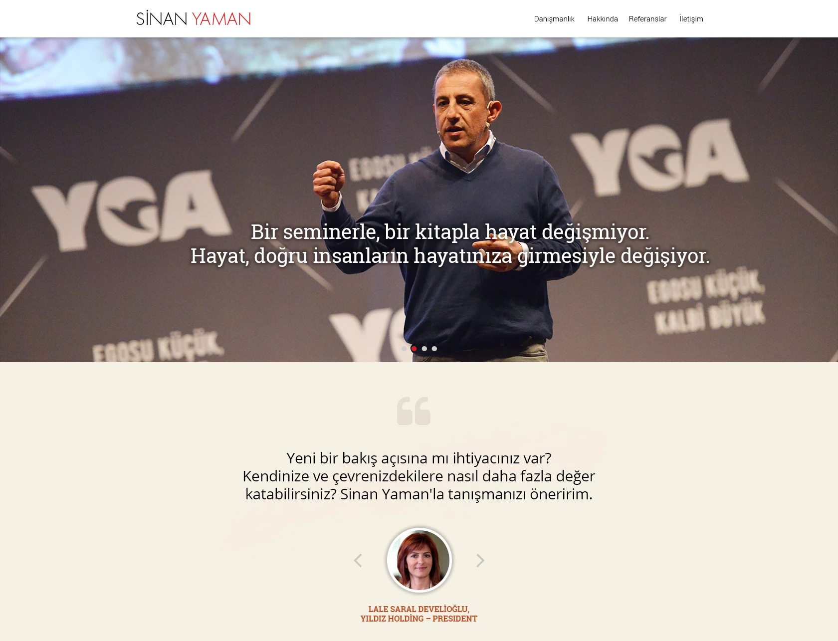 Homepage: opening screen centred on stage photography, a strong quote and personal narrative.