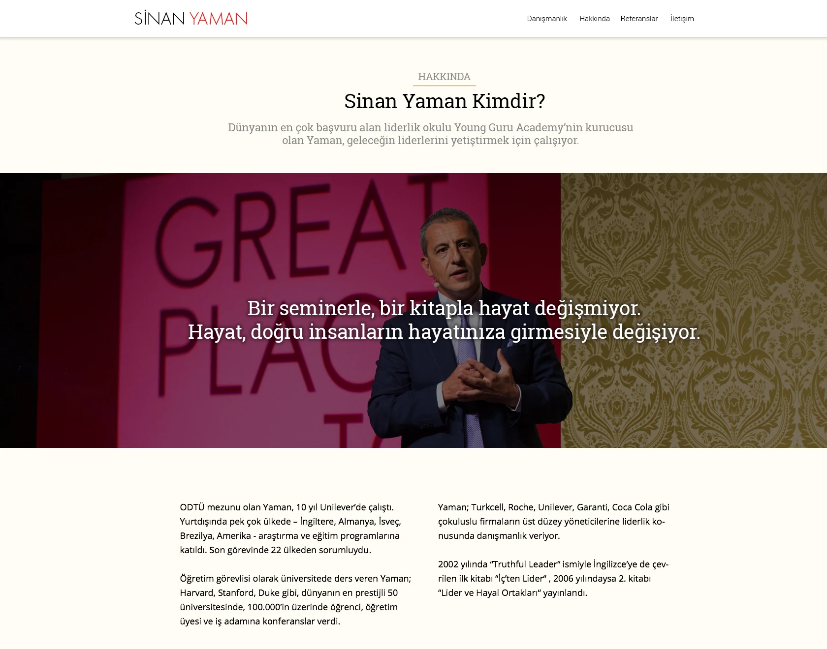 About page: detailed content covering career, work and ideas.