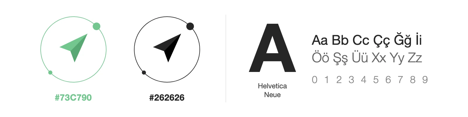 Renkler ve yazı karakteri: Sociall Me’nin yeşil #73C790 ve koyu gri #262626 renkleri ile Helvetica Neue yazı karakteri.