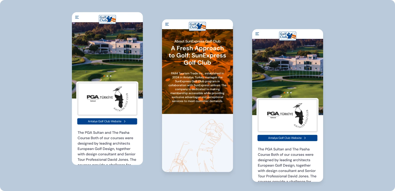 SunExpress Golf Club: mobil kulüp ve saha sayfaları