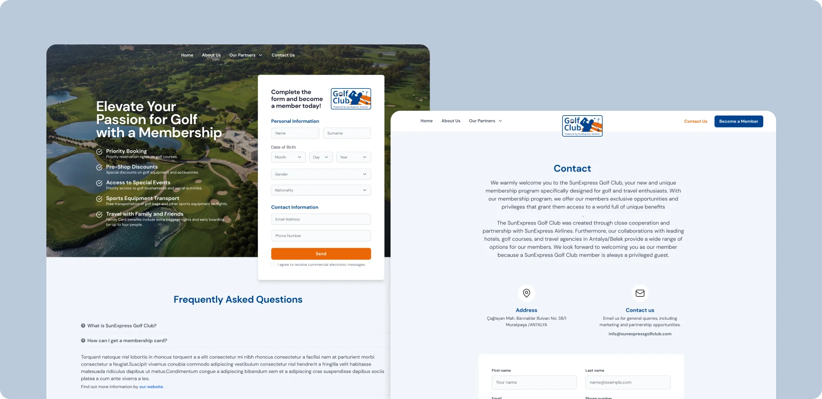 SunExpress Golf Club: üyelik formu, sık sorulan sorular ve iletişim