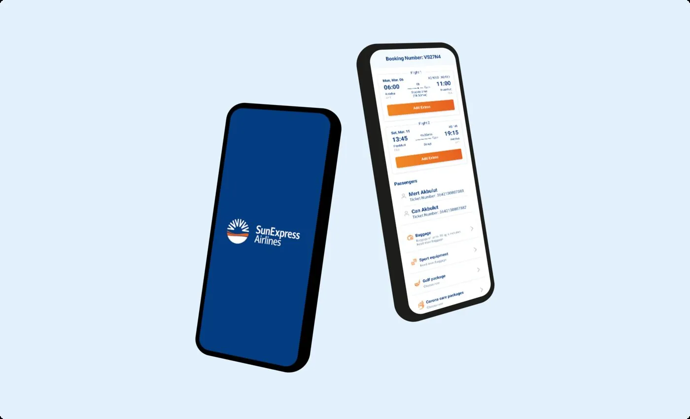 SunExpress havalimanı satış uygulaması ekranları