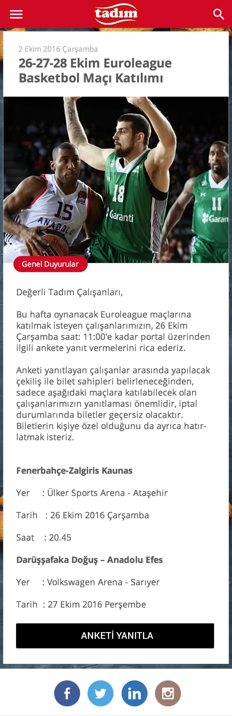 Mobil duyuru ekranı: Kurum içi bilginin küçük ekranda kolayca okunmasını sağlayan responsive detay sayfası.